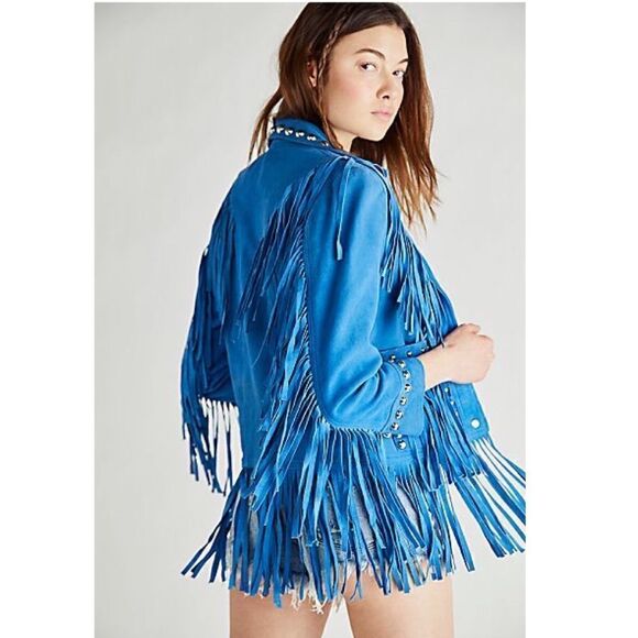 Understated Leather Jackets & Blazers - UNDERSTATED LEATHER WOMEN'S HOWDY FRINGE STUDDED MOTO JACKET